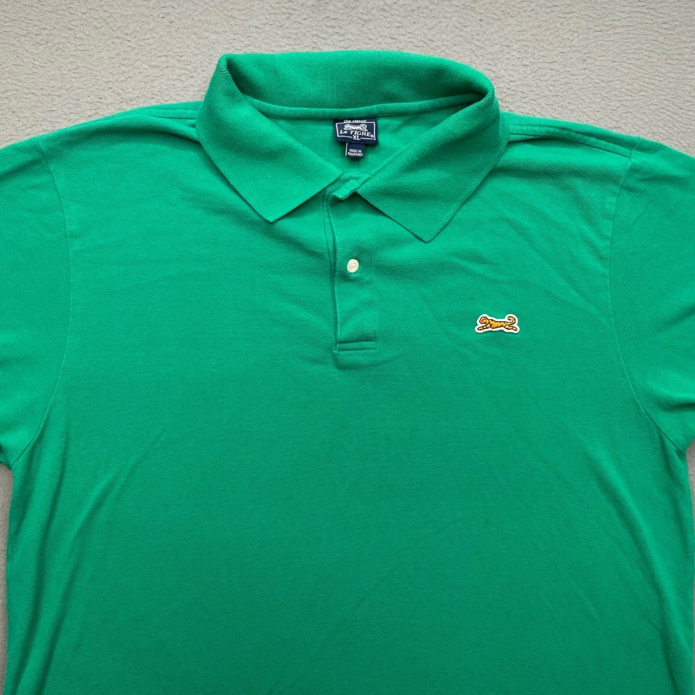 Le Tigre Men Polo Shirt Cotton Pique XL Green Classic Preppy Short Sleeve